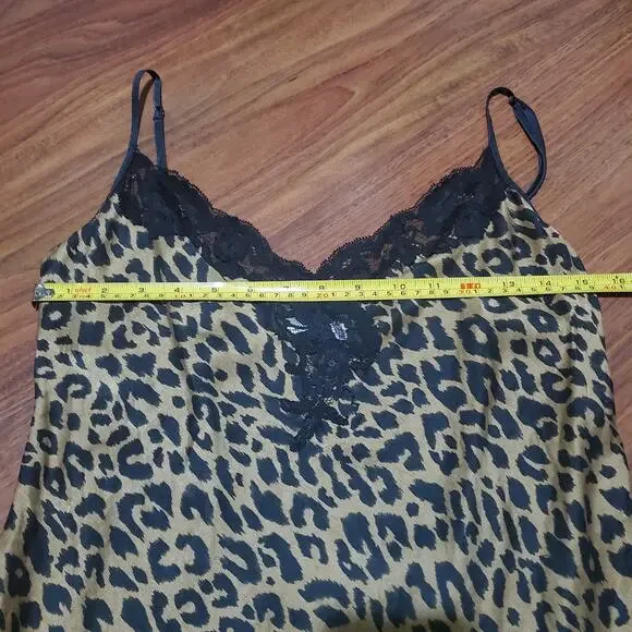 Victoria's Secret Vintage Leopard Print Silk Chemise Slip Black Lace Trim Medium - Picture 14 of 16